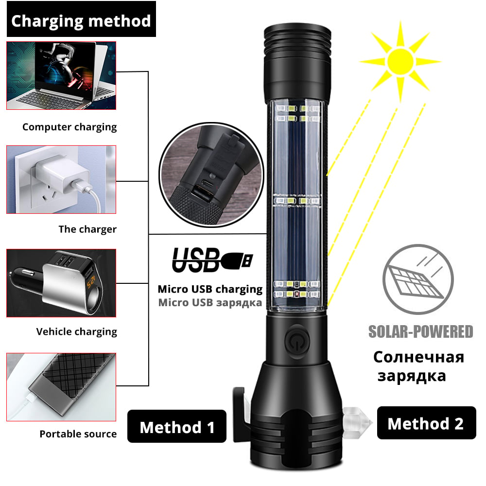 Buvala™-💥9-In-1 Solar Power Multi-Function Tactical Flashlight💥-BUY 2 FREE SHIPPING