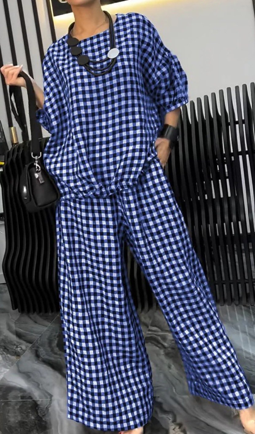 Buvala™-Women's Comfortable Plaid Top And Pants Two-Piece Set