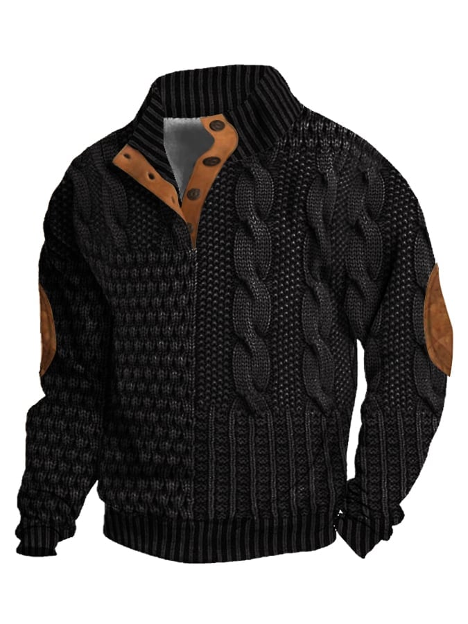 Buvala™-Elegant texture men's casual retro cashmere stand collar button sweatshirt