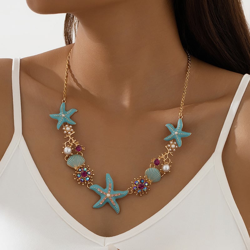 Buvala™-Beach Shell Starfish Coral Necklace & Bracelet & Earrings