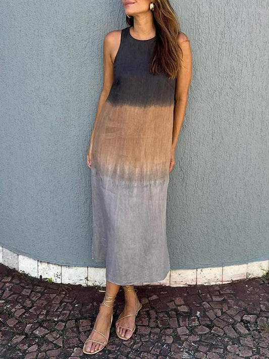 Buvala™-Casual cotton and linen slit gradient tie-dye long dress(buy 2 free shipping)