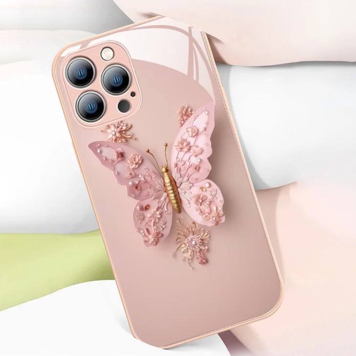 Buvala™-🔥 Flat 3D Butterfly Pattern Glass Cover Compatible with iPhone