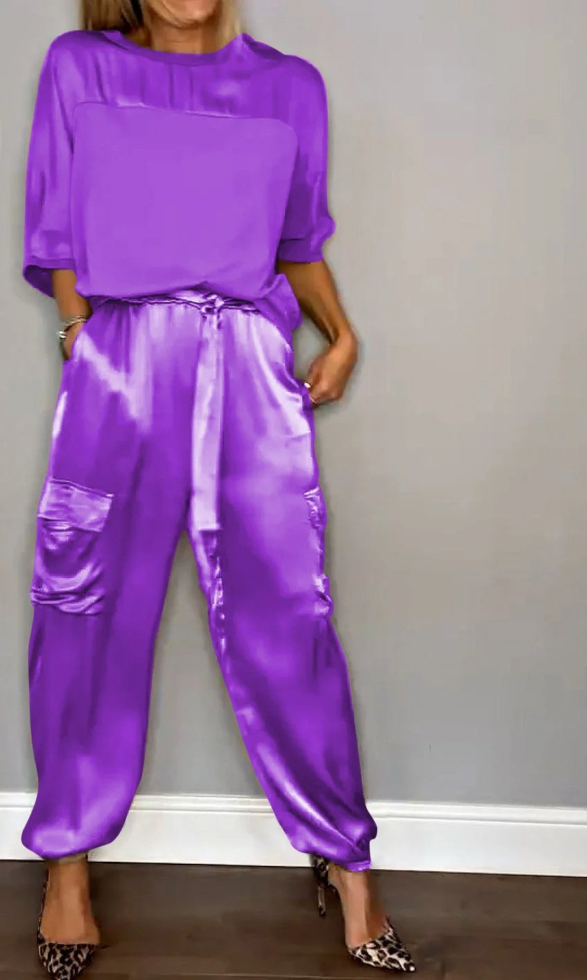 Buvala™-Smooth Satin Half-sleeved Top and Pants Set💝BUY 2 FREE SHIPPING