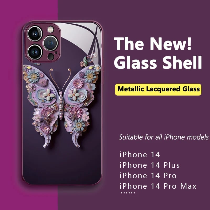 Buvala™-🔥 Flat 3D Butterfly Pattern Glass Cover Compatible with iPhone