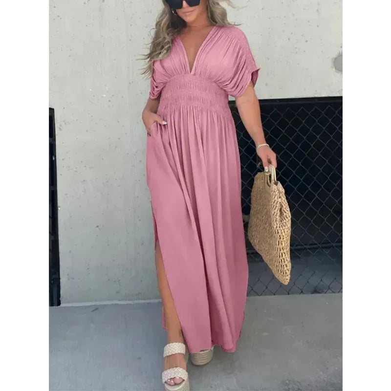 Buvala™-NEW IN 💗  SLIT V-NECK EFFORTLESS MAXI LONG DRESS