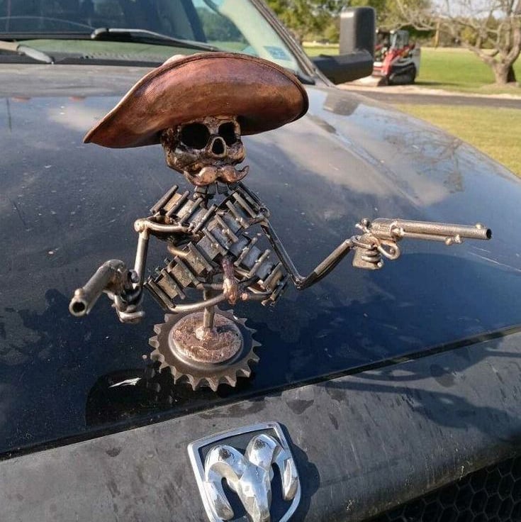 Buvala™-Handmade Cast Cowboy Skull Gunslinger Hood Ornament Sculpture