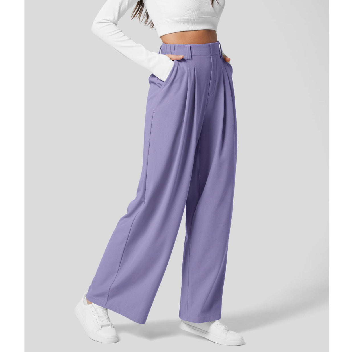 Buvala™-2024 High Waisted Plicated Side Pocket Wide Leg Waffle Casual Pants