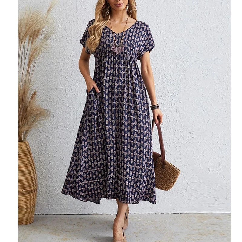 Buvala™-🌸2024 NEW Vintage Comfortable Cotton Linen V-neck dress