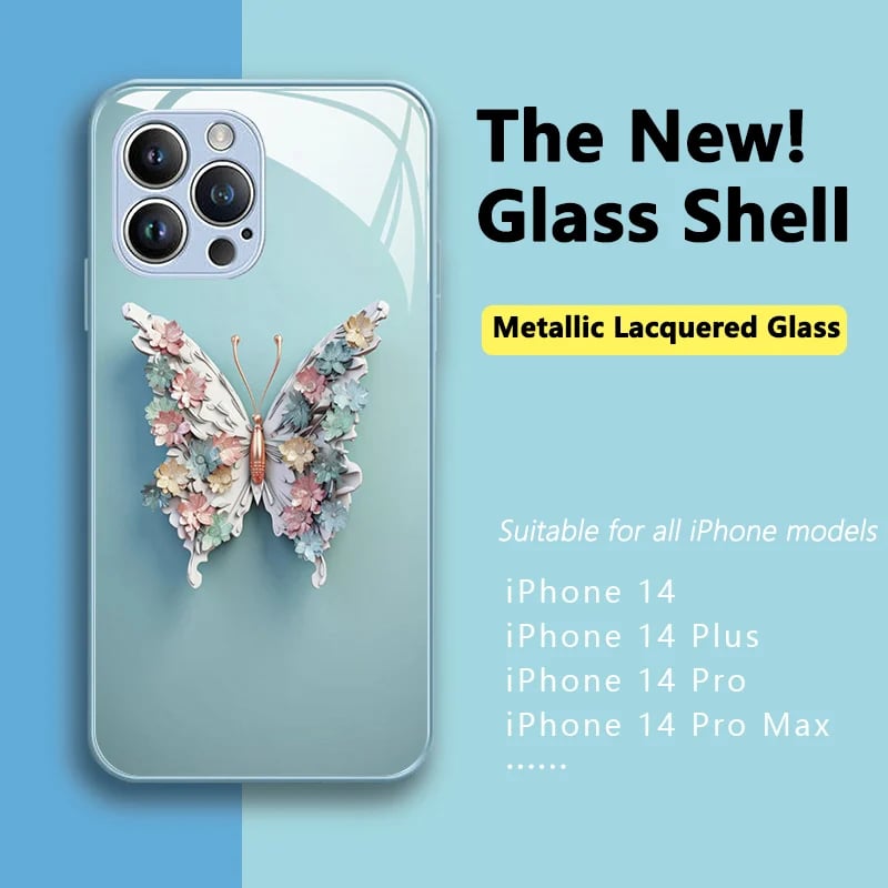 Buvala™-🔥 Flat 3D Butterfly Pattern Glass Cover Compatible with iPhone