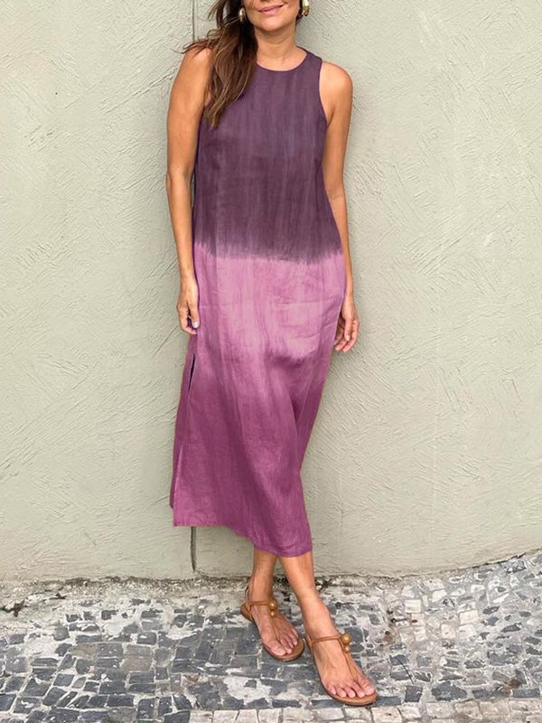 Buvala™-Casual cotton and linen slit gradient tie-dye long dress(buy 2 free shipping)