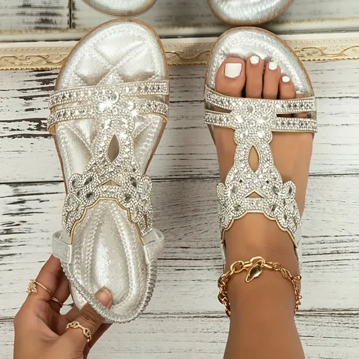 Buvala™-Chic Floral Rhinestone Flat Sandals