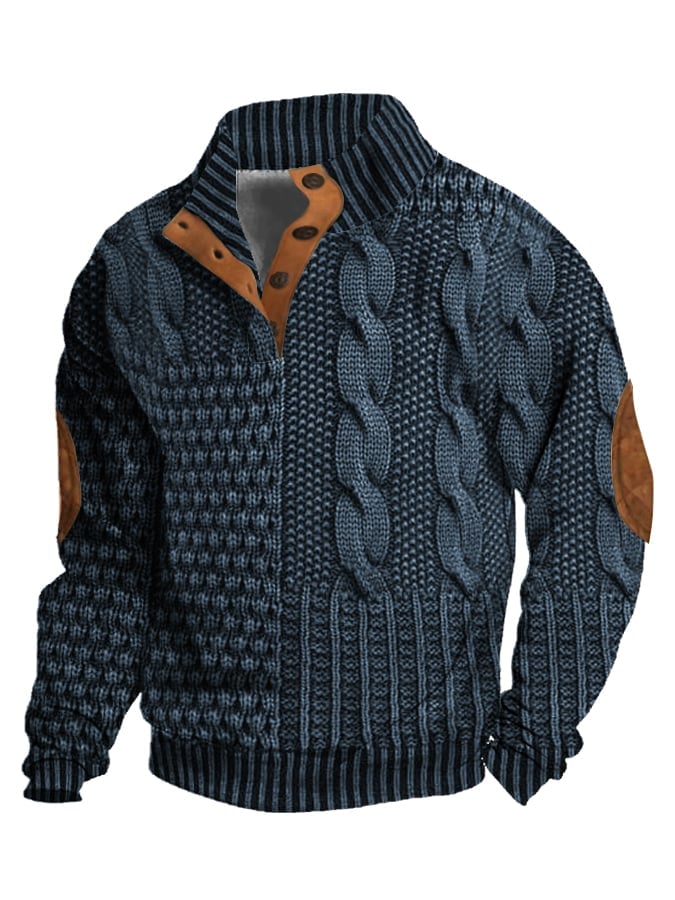 Buvala™-Elegant texture men's casual retro cashmere stand collar button sweatshirt