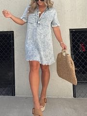 Buvala™-Short Sleeve Casual Denim Shirt Dress-Buy two and get free shipping!