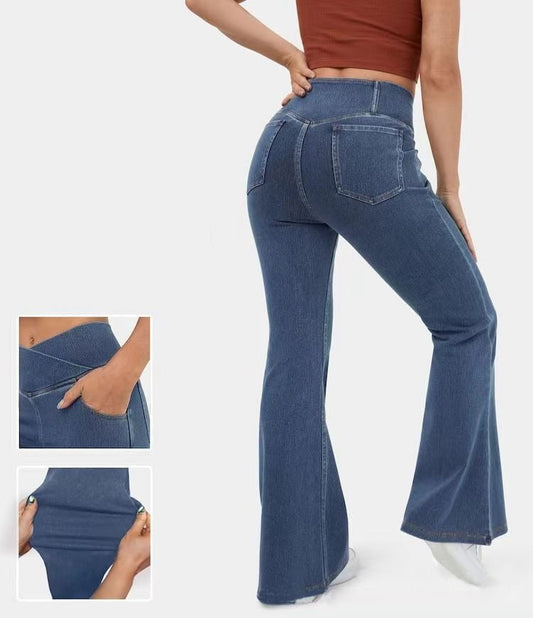 Buvala™-Stretchy Denim High Waisted Crossover Flare Pants (Buy 2 Free Shipping)