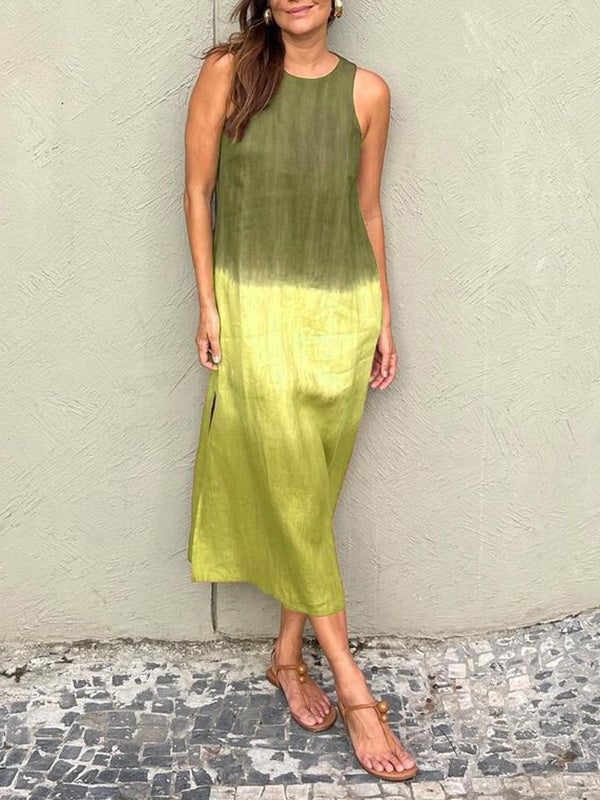 Buvala™-Casual cotton and linen slit gradient tie-dye long dress(buy 2 free shipping)