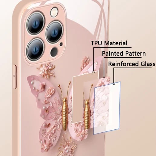 Buvala™-🔥 Flat 3D Butterfly Pattern Glass Cover Compatible with iPhone