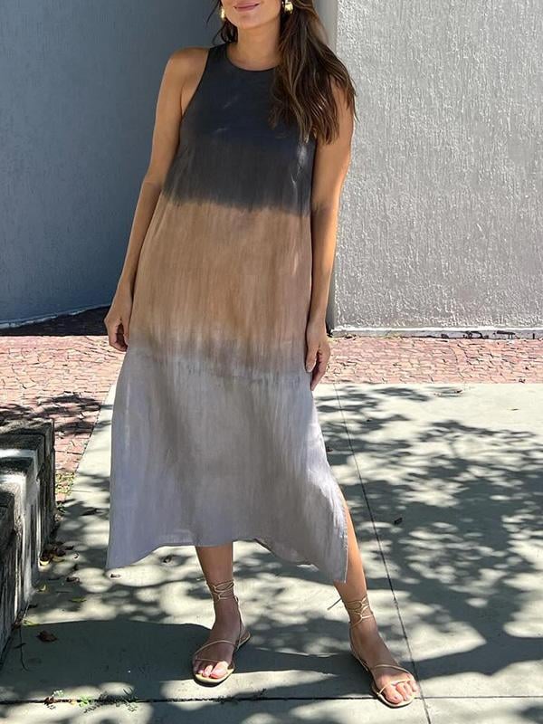 Buvala™-Casual cotton and linen slit gradient tie-dye long dress(buy 2 free shipping)