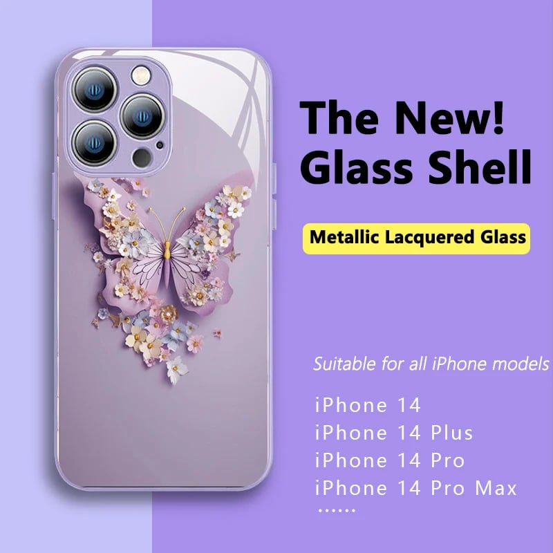 Buvala™-🔥 Flat 3D Butterfly Pattern Glass Cover Compatible with iPhone