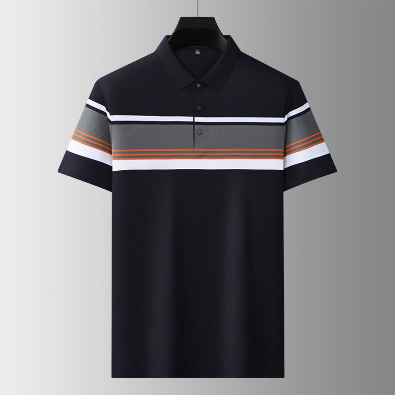 Buvala™-Men's high-end casual comfortable short-sleeved T-shirt men's wide striped fashion polo shirt