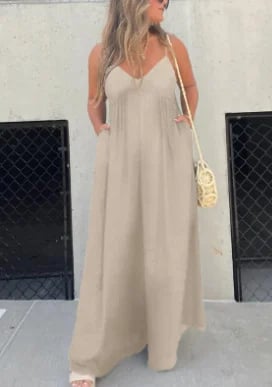 Buvala™-V-Neck Effortless Wide Leg Jumpsuit