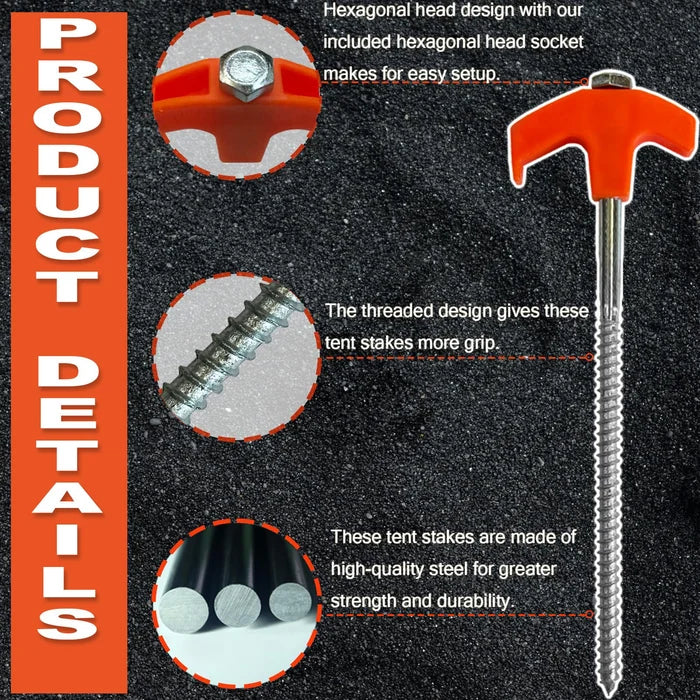 Buvala™-8" Screw in Tent Stakes - Ground Anchors Screw in