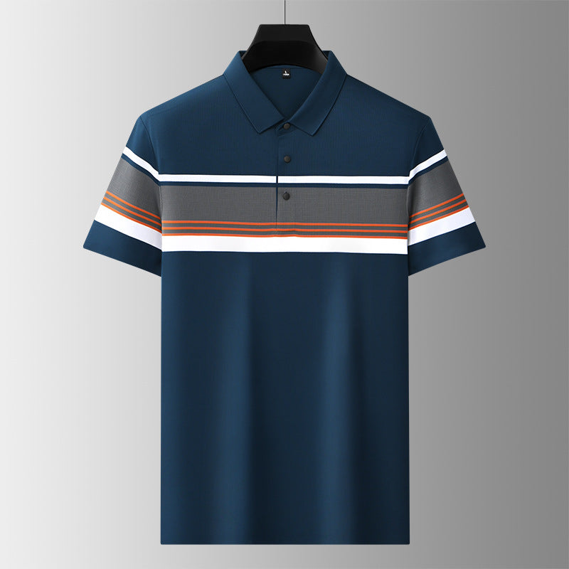 Buvala™-Men's high-end casual comfortable short-sleeved T-shirt men's wide striped fashion polo shirt