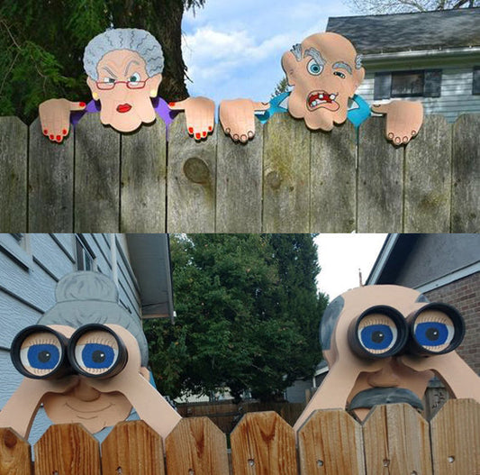 Buvala™-Fence Decoration Nosy Old Man and Lady Garden Yard Art