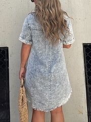 Buvala™-Short Sleeve Casual Denim Shirt Dress-Buy two and get free shipping!