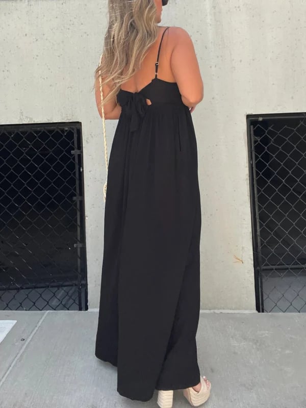 Buvala™-V-Neck Effortless Wide Leg Jumpsuit