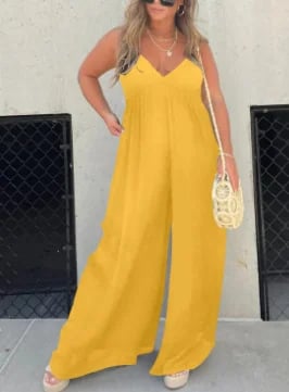 Buvala™-V-Neck Effortless Wide Leg Jumpsuit