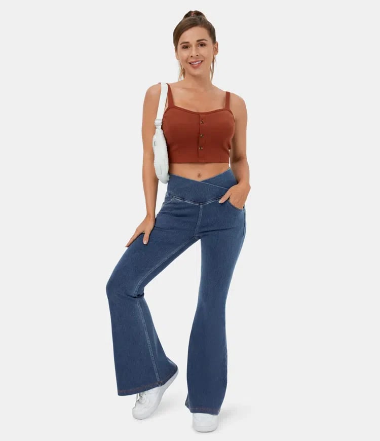 Buvala™-Stretchy Denim High Waisted Crossover Flare Pants (Buy 2 Free Shipping)