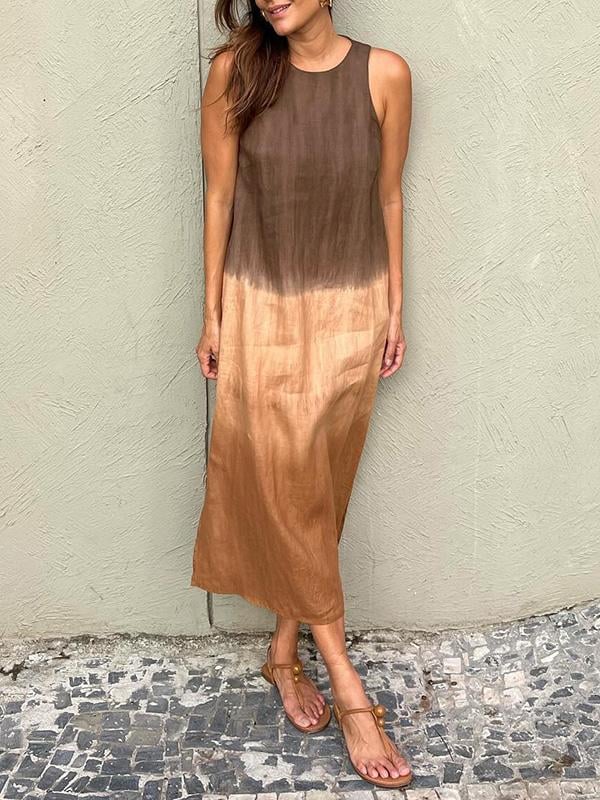 Buvala™-Casual cotton and linen slit gradient tie-dye long dress(buy 2 free shipping)