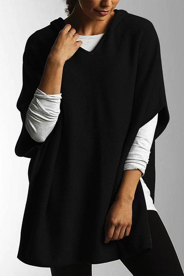 Buvala™-Casual Simplicity Solid Slit Hooded Collar Tops