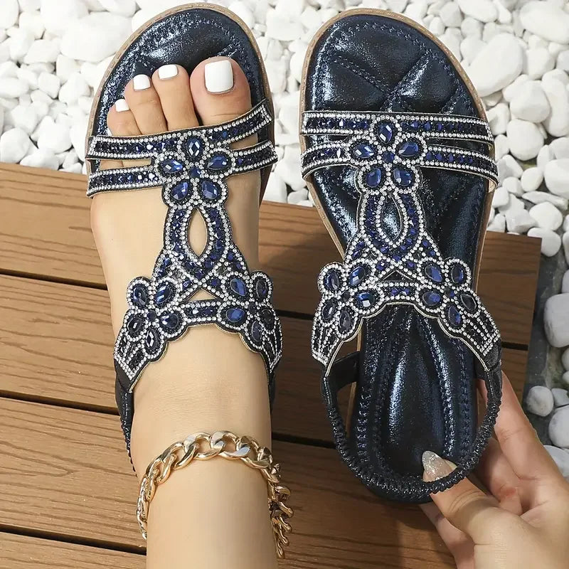 Buvala™-Chic Floral Rhinestone Flat Sandals