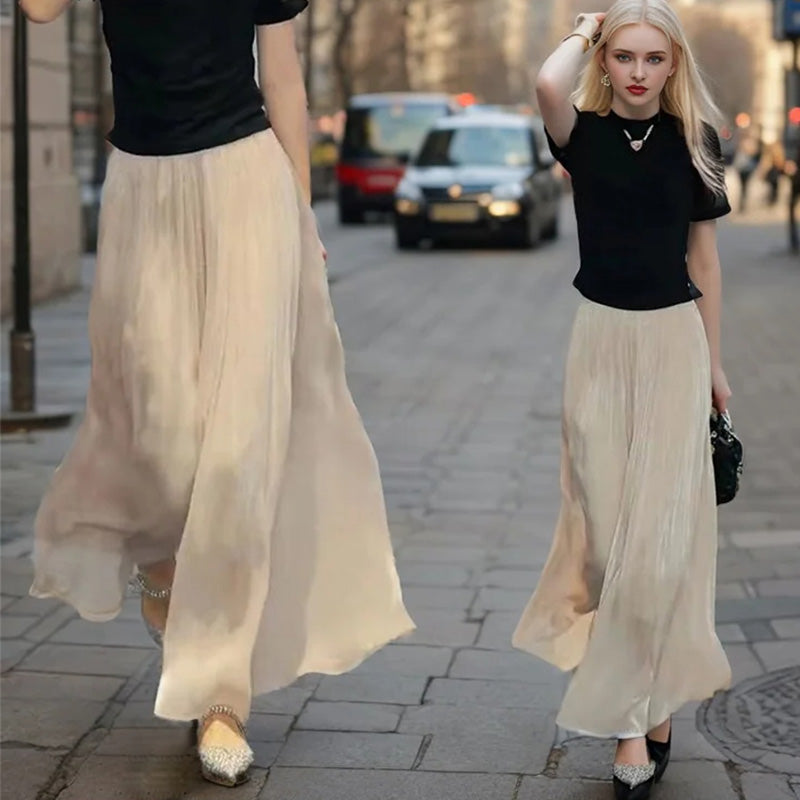 Buvala™-👗Glazed Ice Silk Floor-Length Wide-Leg Culottes