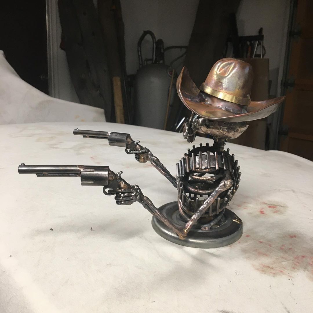 Buvala™-Handmade Cast Cowboy Skull Gunslinger Hood Ornament Sculpture