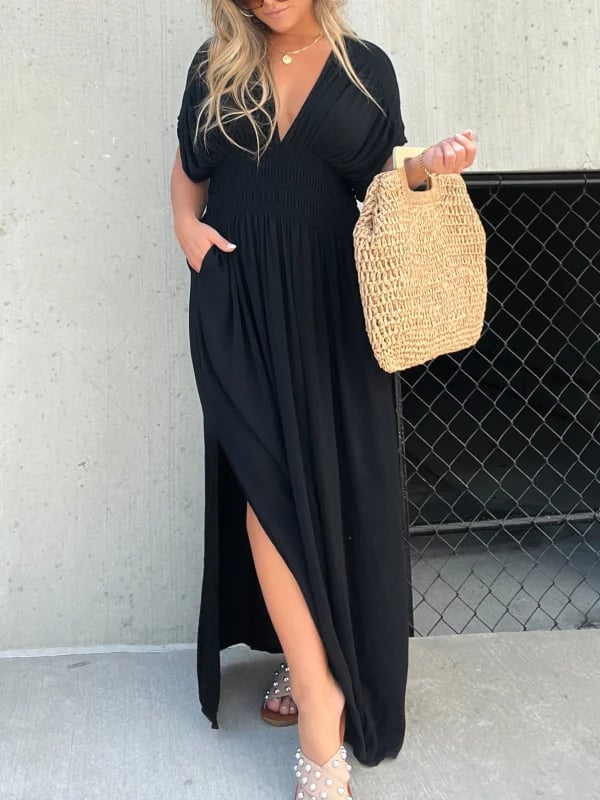 Buvala™-NEW IN 💗  SLIT V-NECK EFFORTLESS MAXI LONG DRESS