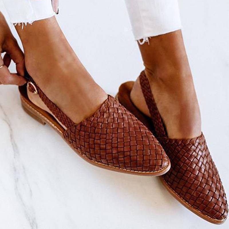 Buvala™-Women Chic Braided Upper Buckle Strap Flat Heel Sandles