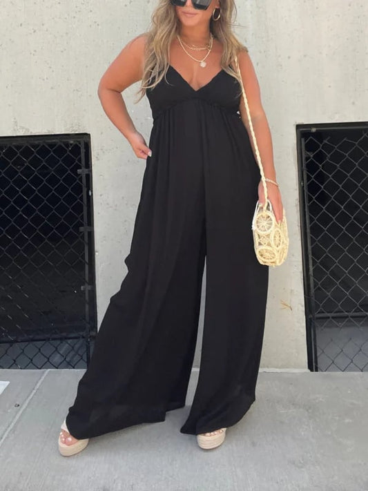 Buvala™-V-Neck Effortless Wide Leg Jumpsuit