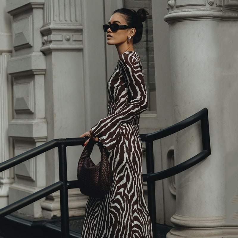 Buvala™-Long Sleeve Rose Printed Maxi Dress