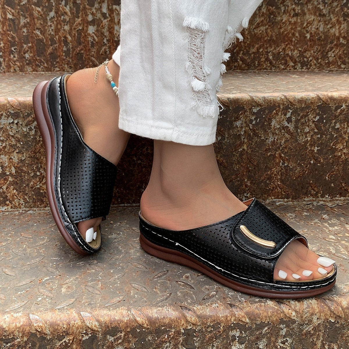 Buvala™-🔥Last Day 60% OFF — Peep Toe Hollow Out Orthopedic Slippers