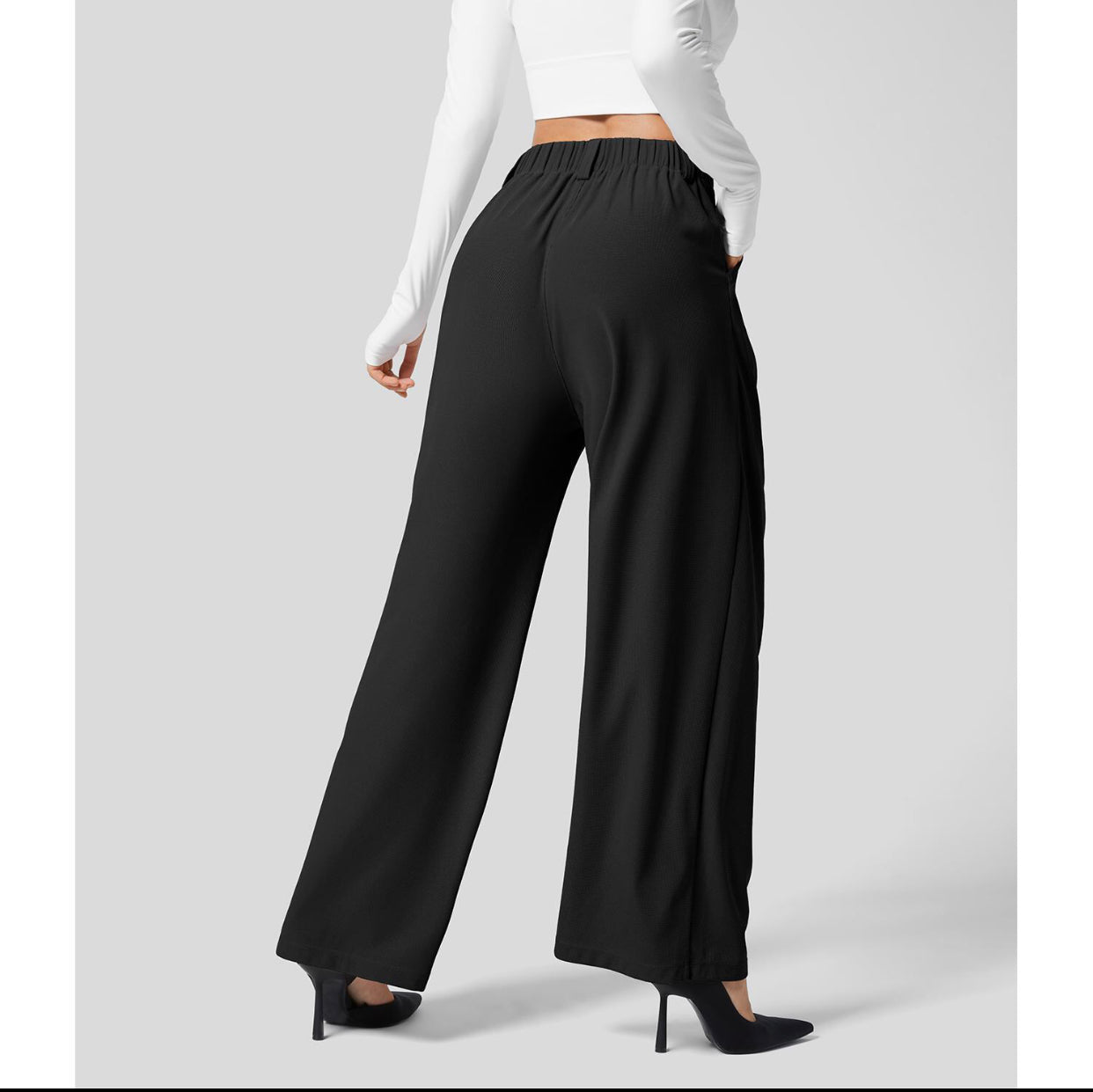 Buvala™-2024 High Waisted Plicated Side Pocket Wide Leg Waffle Casual Pants