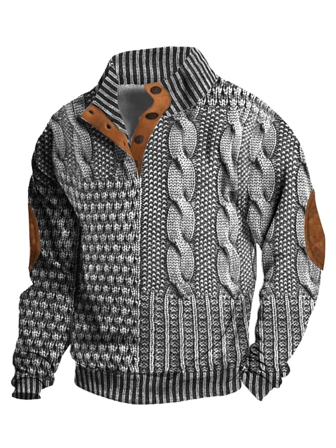 Buvala™-Elegant texture men's casual retro cashmere stand collar button sweatshirt