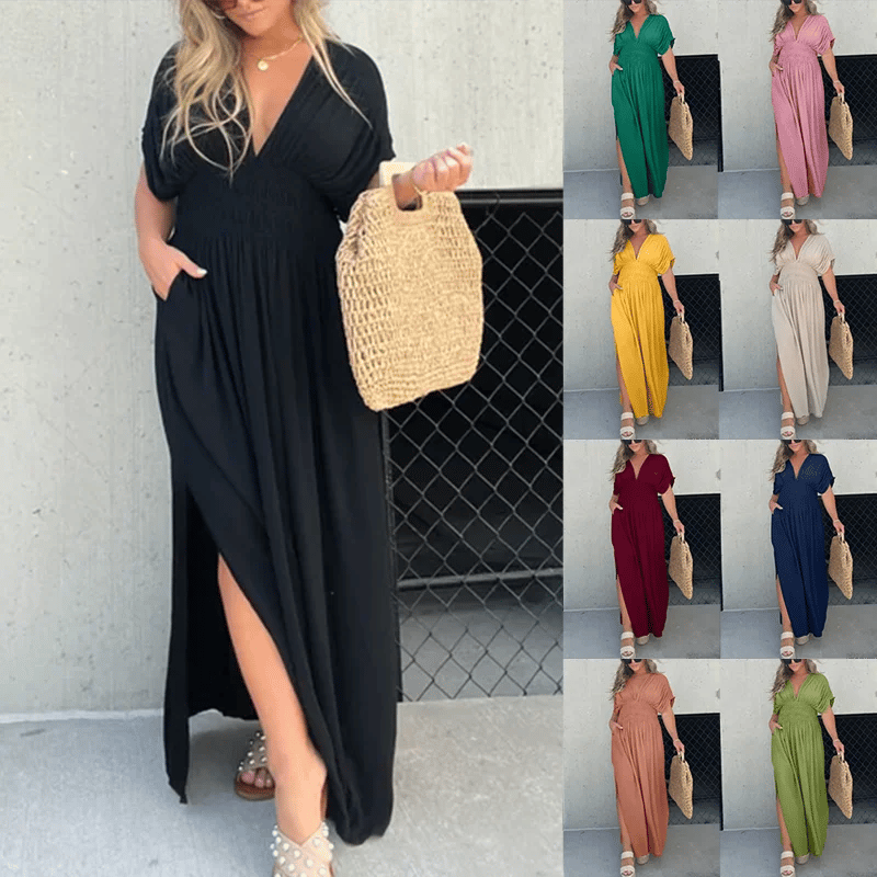 Buvala™-NEW IN 💗  SLIT V-NECK EFFORTLESS MAXI LONG DRESS