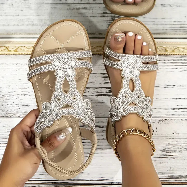 Buvala™-Chic Floral Rhinestone Flat Sandals