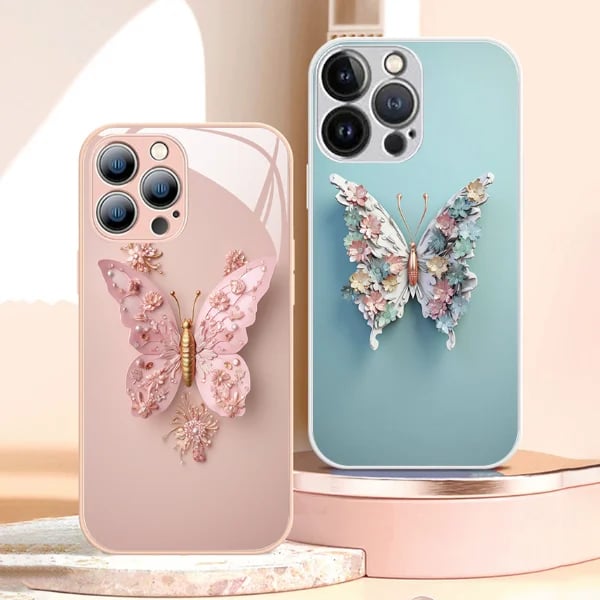 Buvala™-🔥 Flat 3D Butterfly Pattern Glass Cover Compatible with iPhone