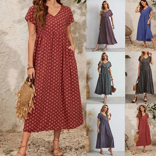 Buvala™-🌸2024 NEW Vintage Comfortable Cotton Linen V-neck dress