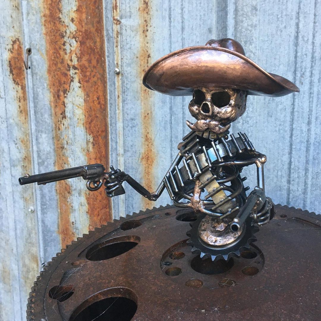 Buvala™-Handmade Cast Cowboy Skull Gunslinger Hood Ornament Sculpture