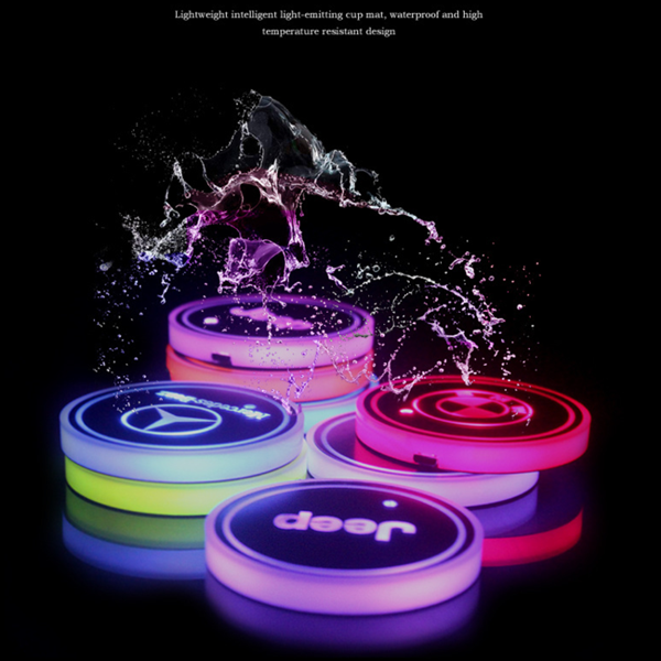 Buvala™-Led Car Logo Cup Lights up Holder USB Charging 7 Colors Changing