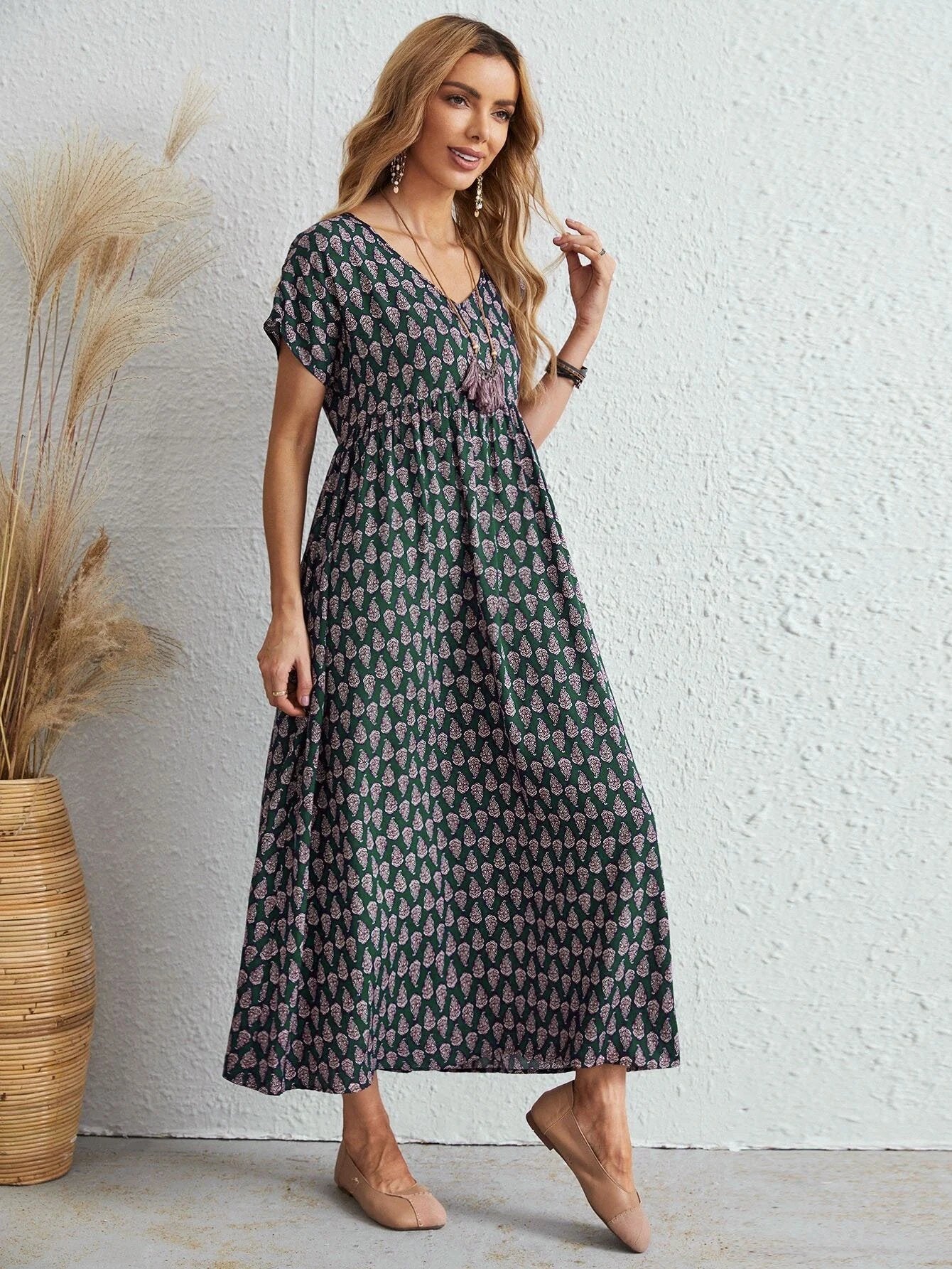 Buvala™-🌸2024 NEW Vintage Comfortable Cotton Linen V-neck dress